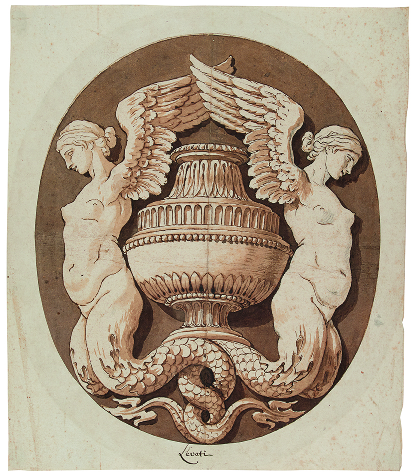 Giuseppe Levati Vaso con sirene per tarsia Giuseppe Maggiolini